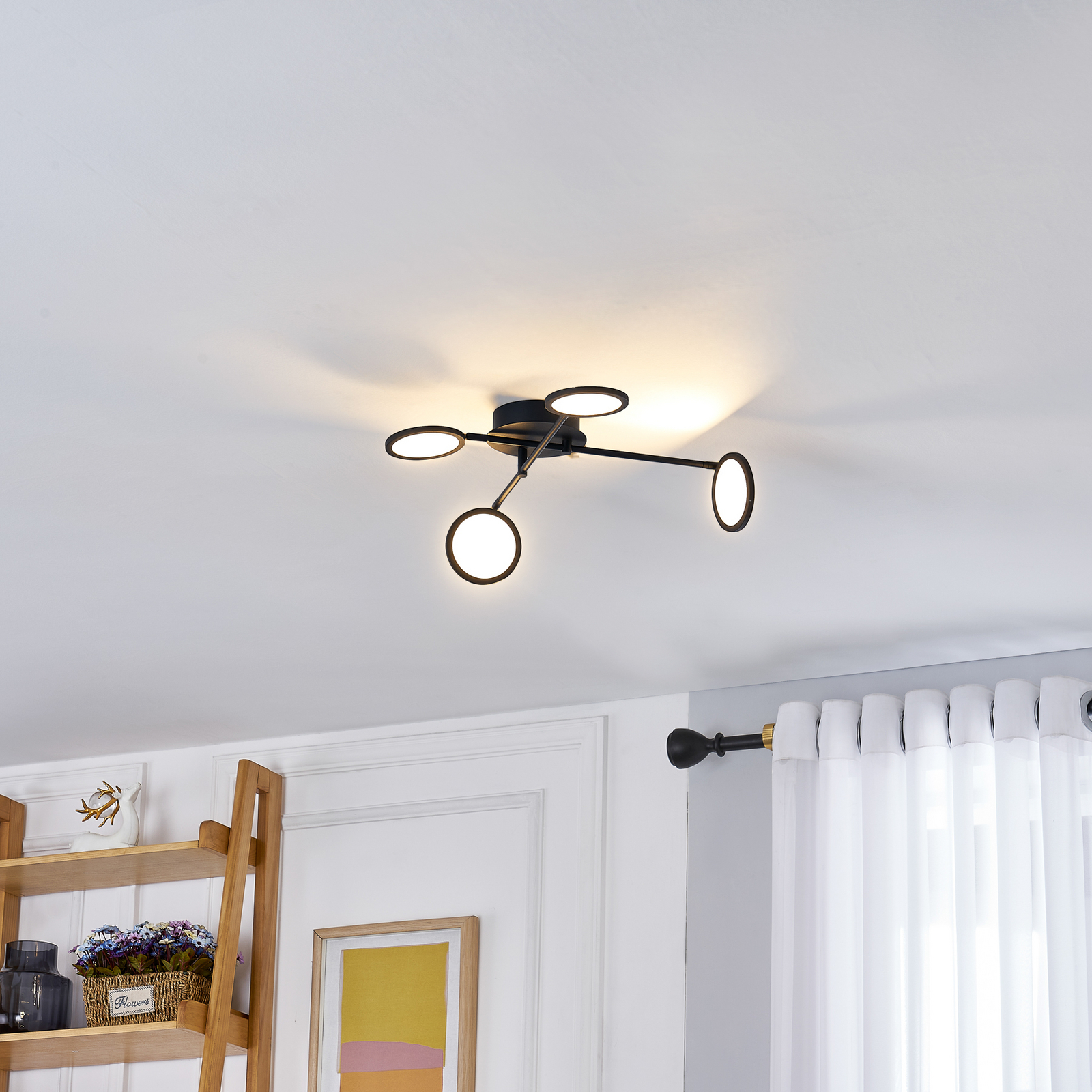 Lindby LED осветление за таван Manel, черно, желязо, дължина 60 cm